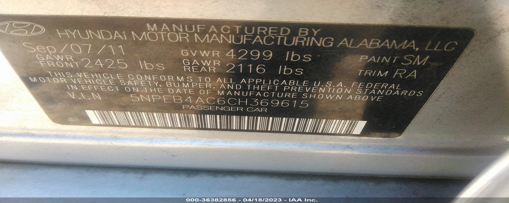 5NPEB4AC6CH369615 2012 HYUNDAI SONATA photo no. 9
