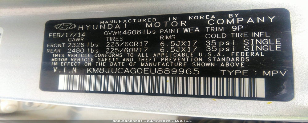 KM8JUCAG0EU889965 2014 HYUNDAI TUCSON photo no. 9
