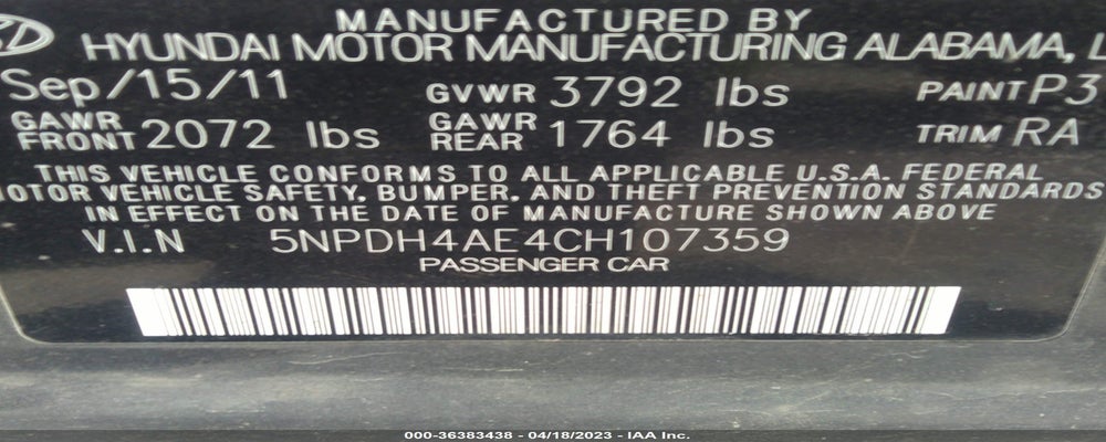 5NPDH4AE4CH107359 2012 HYUNDAI ELANTRA photo no. 9