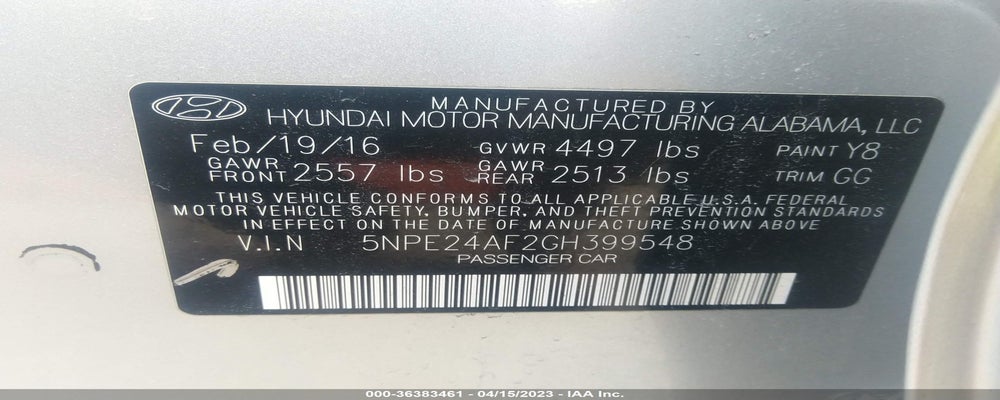 5NPE24AF2GH399548 2016 HYUNDAI SONATA photo no. 9
