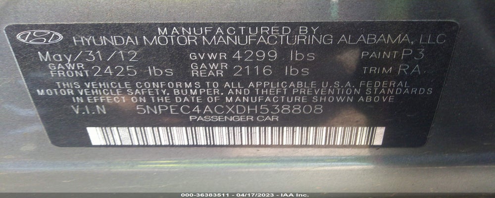 5NPEC4ACXDH538808 2013 HYUNDAI SONATA photo no. 9