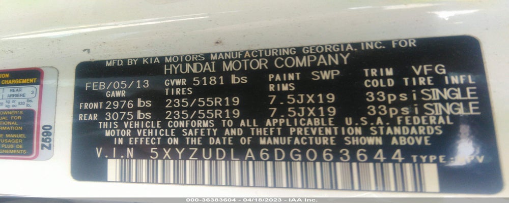 5XYZUDLA6DG063644 2013 HYUNDAI SANTA FE photo no. 9