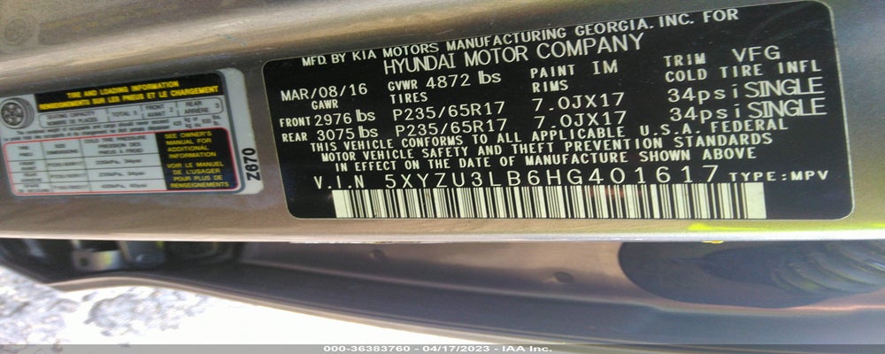 5XYZU3LB6HG401617 2017 HYUNDAI SANTA FE SPORT photo no. 9