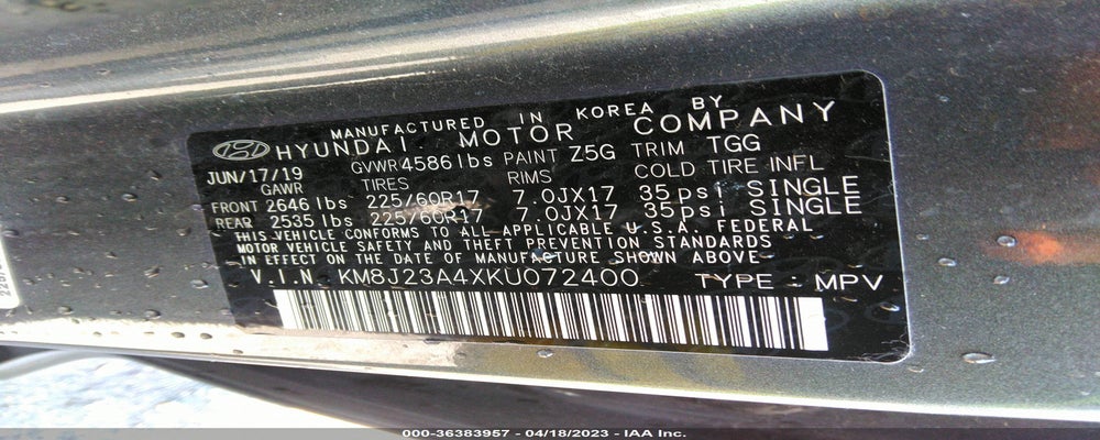 KM8J23A4XKU072400 2019 HYUNDAI TUCSON photo no. 9