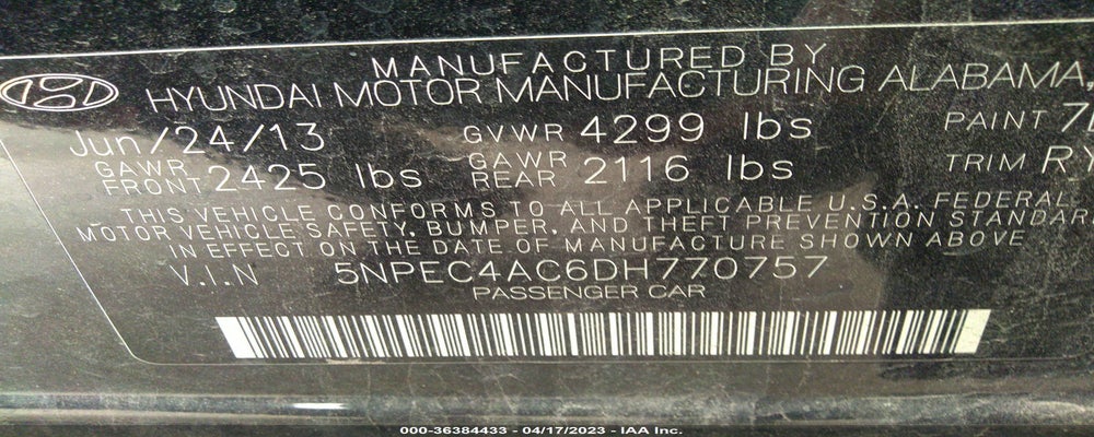 5NPEC4AC6DH770757 2013 HYUNDAI SONATA photo no. 9