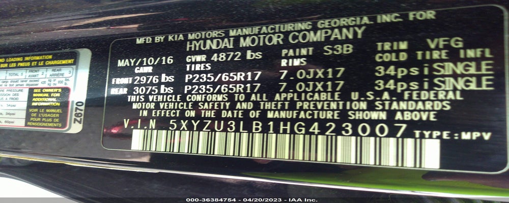 5XYZU3LB1HG423007 2017 HYUNDAI SANTA FE SPORT photo no. 9