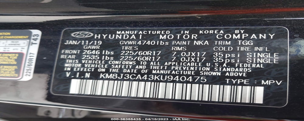 KM8J3CA43KU940475 2019 HYUNDAI TUCSON photo no. 9