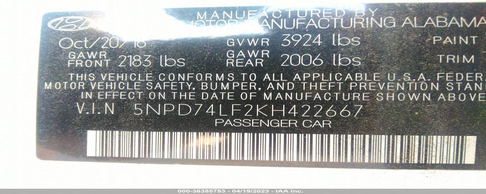 5NPD74LF2KH422667 2019 HYUNDAI ELANTRA photo no. 9