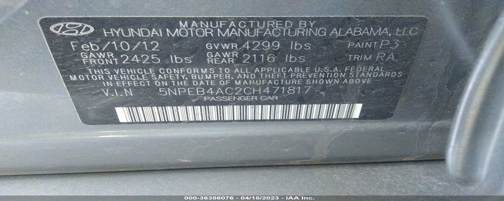 5NPEB4AC2CH471817 2012 HYUNDAI SONATA photo no. 9