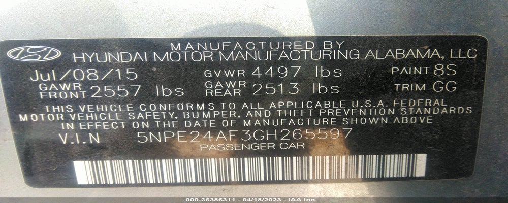 5NPE24AF3GH265597 2016 HYUNDAI SONATA photo no. 9
