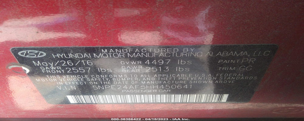 5NPE24AF5HH450641 2017 HYUNDAI SONATA photo no. 9
