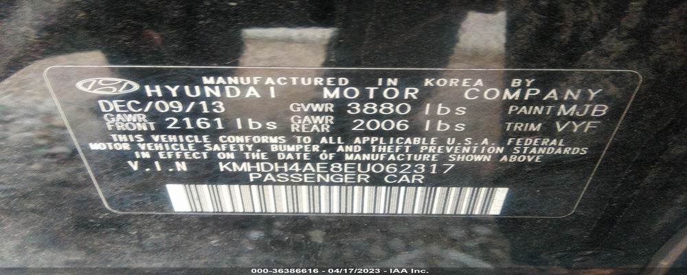 KMHDH4AE8EU062317 2014 HYUNDAI ELANTRA photo no. 9