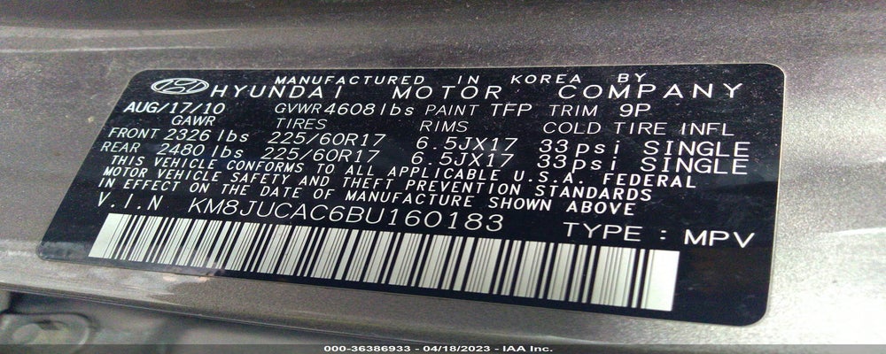 KM8JUCAC6BU160183 2011 HYUNDAI TUCSON photo no. 9