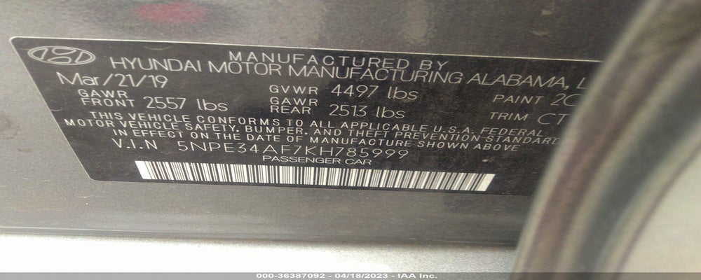 5NPE34AF7KH785999 2019 HYUNDAI SONATA photo no. 9