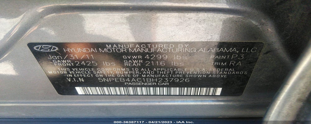 5NPEB4AC1BH237926 2011 HYUNDAI SONATA photo no. 9