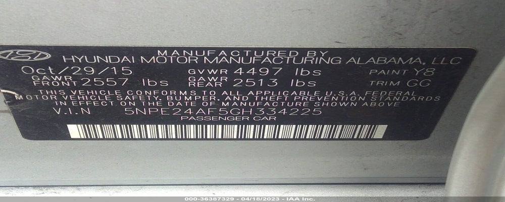 5NPE24AF5GH334225 2016 HYUNDAI SONATA photo no. 9