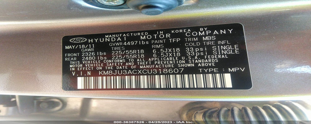 KM8JU3ACXCU318607 2012 HYUNDAI TUCSON photo no. 9