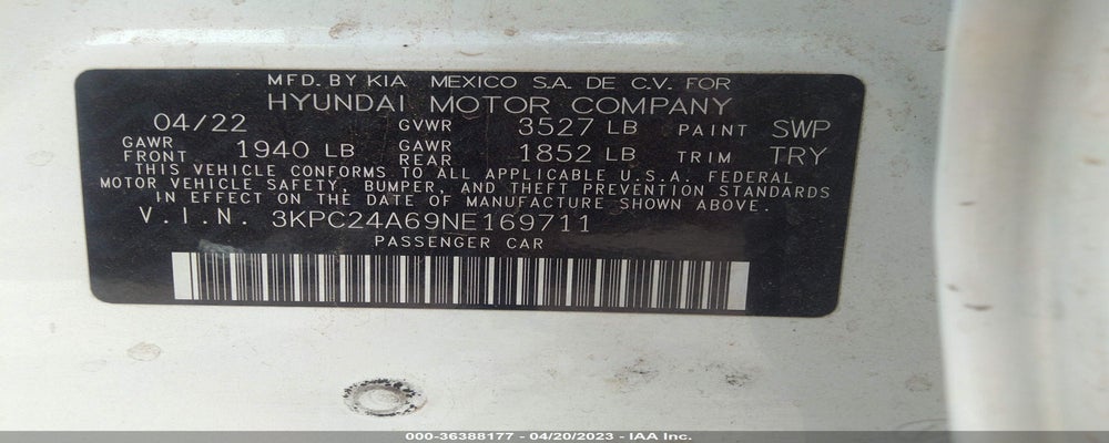 3KPC24A69NE169711 2022 HYUNDAI ACCENT photo no. 9