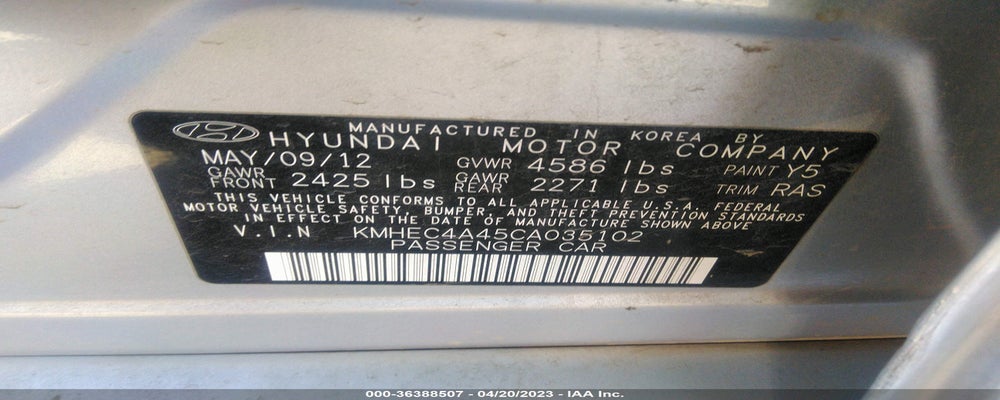 KMHEC4A45CA035102 2012 HYUNDAI SONATA photo no. 9