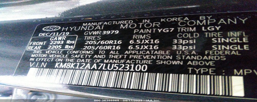 KM8K12AA7LU523100 2020 HYUNDAI KONA photo no. 9