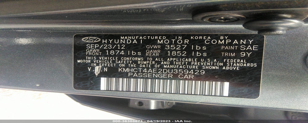 KMHCT4AE2DU359429 2013 HYUNDAI ACCENT photo no. 9