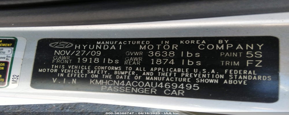 KMHCN4AC0AU469495 2010 HYUNDAI ACCENT photo no. 9
