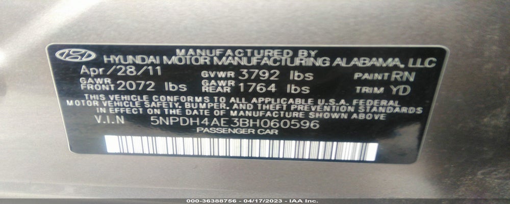 5NPDH4AE3BH060596 2011 HYUNDAI ELANTRA photo no. 9