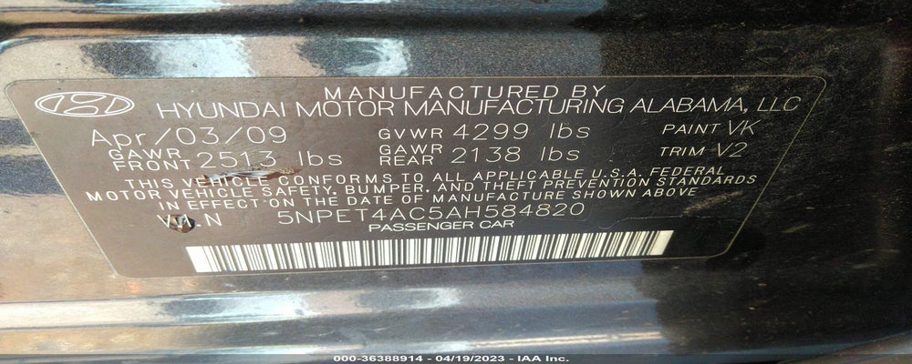 5NPET4AC5AH584820 2010 HYUNDAI SONATA photo no. 9