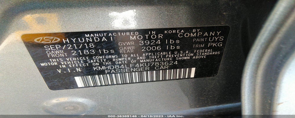 KMHD84LF4KU783624 2019 HYUNDAI ELANTRA photo no. 9