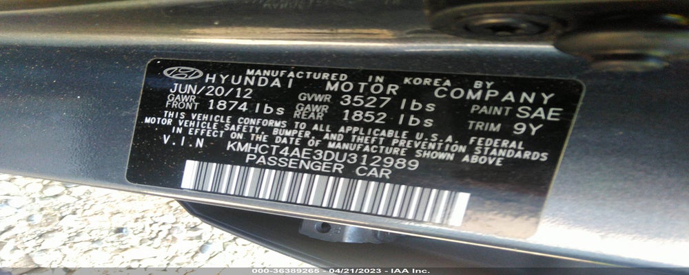 KMHCT4AE3DU312989 2013 HYUNDAI ACCENT photo no. 9