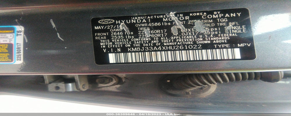 KM8J33A4XHU261022 2017 HYUNDAI TUCSON photo no. 9