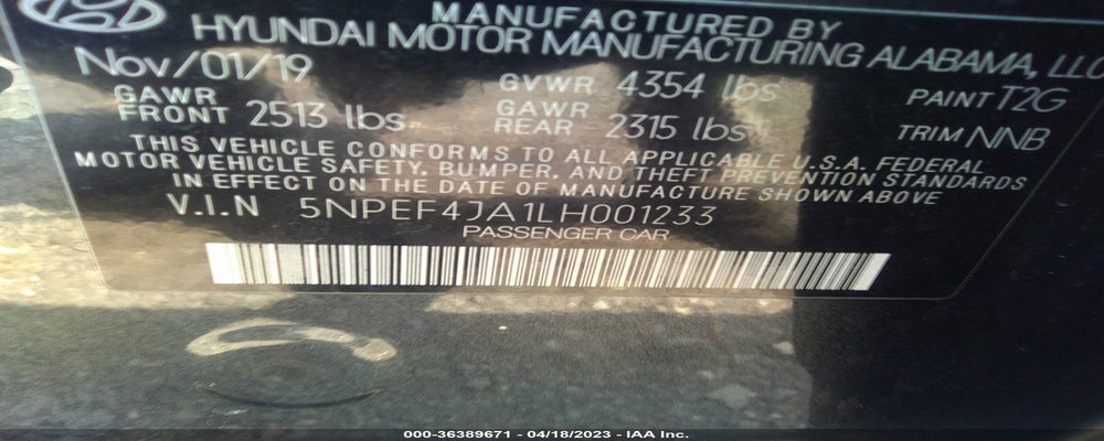 5NPEF4JA1LH001233 2020 HYUNDAI SONATA photo no. 9