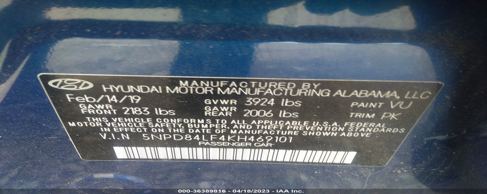 5NPD84LF4KH469101 2019 HYUNDAI ELANTRA photo no. 9