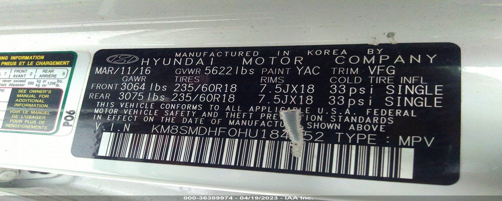 KM8SMDHF0HU184952 2017 HYUNDAI SANTA FE photo no. 9