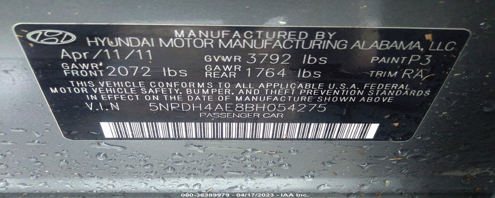 5NPDH4AE8BH054275 2011 HYUNDAI ELANTRA photo no. 9