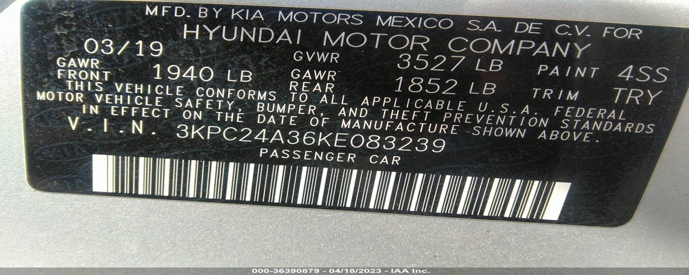 3KPC24A36KE083239 2019 HYUNDAI ACCENT photo no. 9