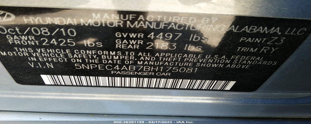 5NPEC4AB7BH175081 2011 HYUNDAI SONATA photo no. 9
