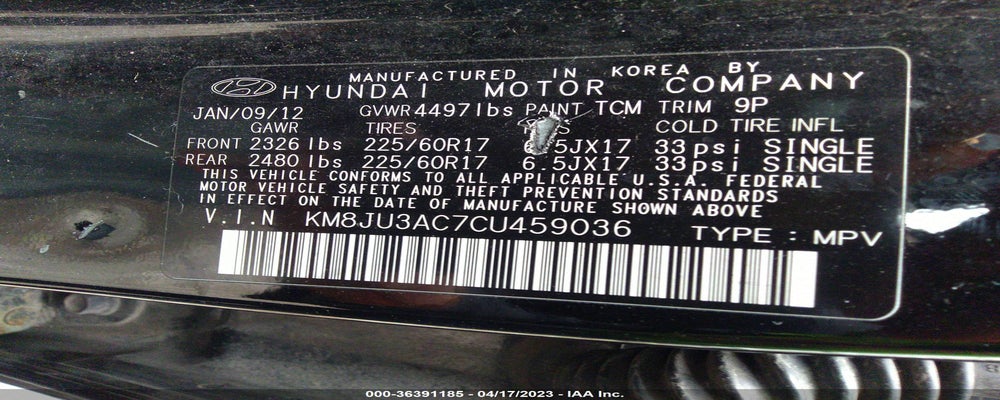KM8JU3AC7CU459036 2012 HYUNDAI TUCSON photo no. 9