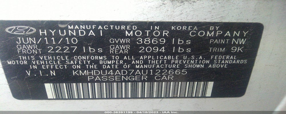 KMHDU4AD7AU122665 2010 HYUNDAI ELANTRA photo no. 9