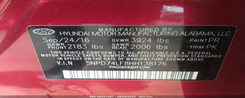 5NPD74LF8HH138176 2017 HYUNDAI ELANTRA photo no. 9