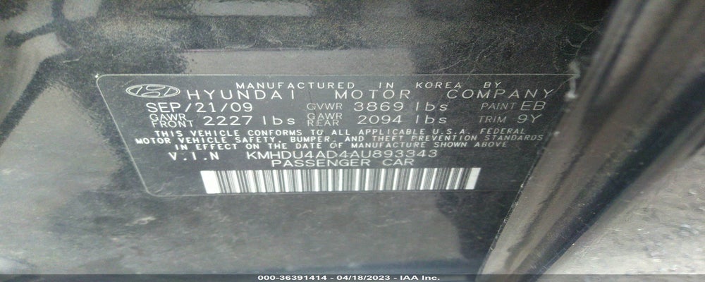 KMHDU4AD4AU893343 2010 HYUNDAI ELANTRA photo no. 9
