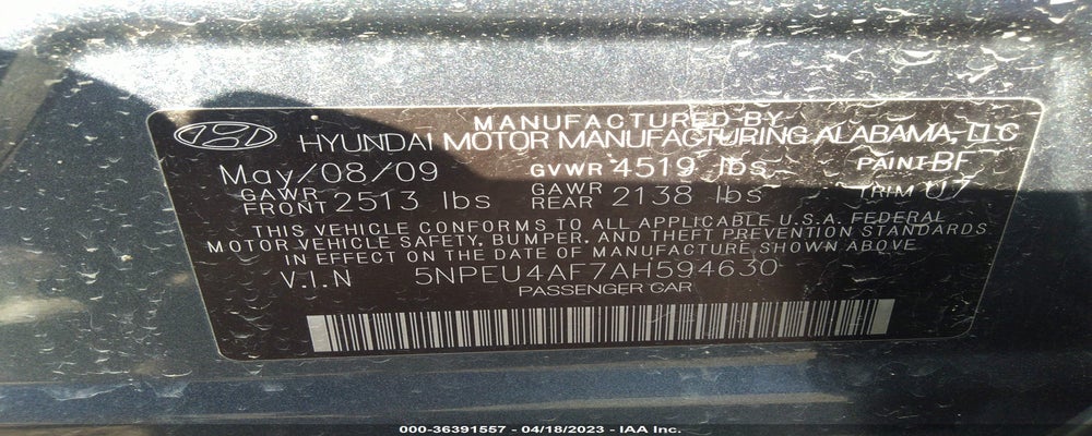 5NPEU4AF7AH594630 2010 HYUNDAI SONATA photo no. 9
