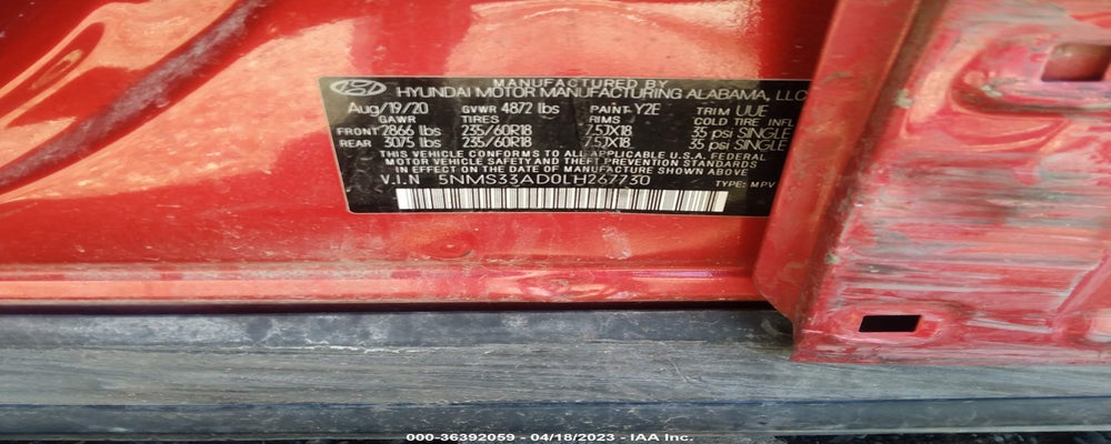 5NMS33AD0LH267730 2020 HYUNDAI SANTA FE photo no. 9