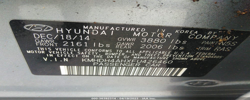 KMHDH4AHXFU426460 2015 HYUNDAI ELANTRA photo no. 9