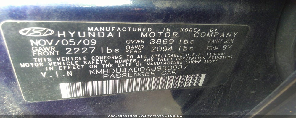 KMHDU4AD0AU930937 2010 HYUNDAI ELANTRA photo no. 9