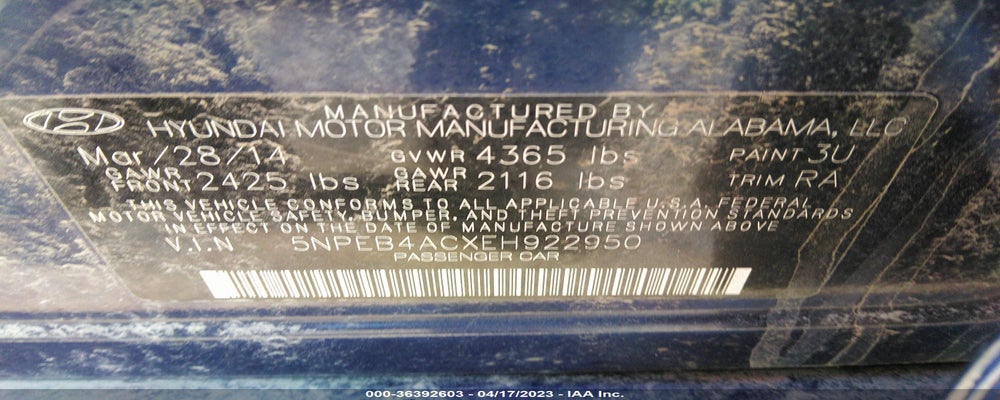5NPEB4ACXEH922950 2014 HYUNDAI SONATA photo no. 9