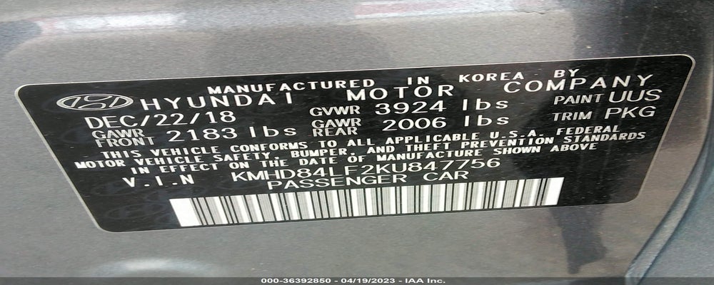 KMHD84LF2KU847756 2019 HYUNDAI ELANTRA photo no. 9