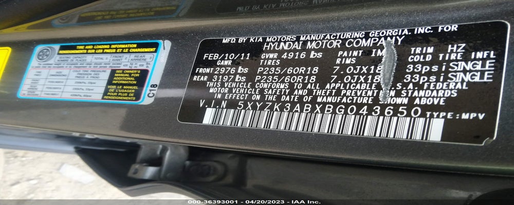 5XYZK3ABXBG043650 2011 HYUNDAI SANTA FE photo no. 9