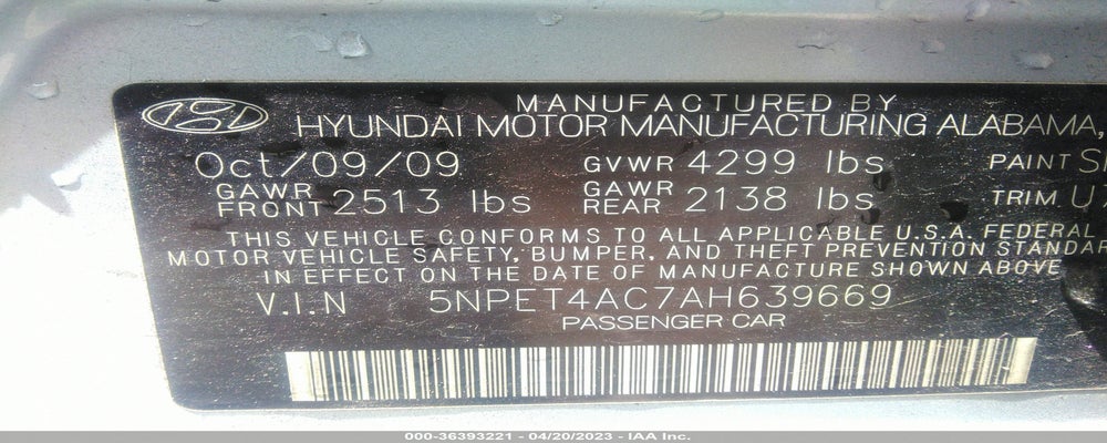 5NPET4AC7AH639669 2010 HYUNDAI SONATA photo no. 9