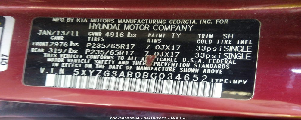 5XYZG3AB0BG034652 2011 HYUNDAI SANTA FE photo no. 9
